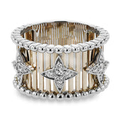 Make a statement in this fashion ring with 18K strands of rose gold adorned with .30 ctw diamonds inside a flower pattern, and white gold beaded edge