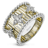 Make a statement in this fashion ring with 18K strands of rose gold adorned with .30 ctw diamonds inside a flower pattern, and white gold beaded edge