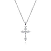 14K White Gold Diamond Cross Pendant Necklace