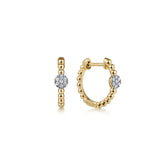 14K Yellow Gold Beaded Diamond Pave 15mm Huggies