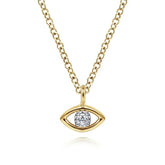 14K Yellow-White Gold Diamond Evil Eye Pendant Necklace