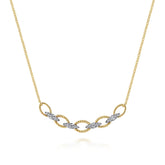 14K Yellow-White Gold Twisted Rope Oval Link Necklace with Diamond Connectors
