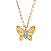 14K Yellow Gold Diamond Butterfly Necklace