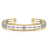14K White and Yellow Gold Cuff Bangle