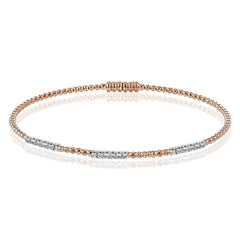 18K rose gold beaded stackable bangle with 3 stations of diamonds 0.23 ctw. set in white gold, and a magnetic closure
