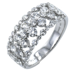 An eye catching diamond anniversary ring gleaming with 1.45 ctw of brillant white diamonds in 18K white gold band.