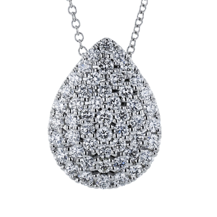 A bold Pear shaped pendant with 0.80 ctw. of pave set diamonds on a 17-19 adjustable chain