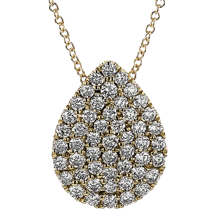 A bold Pear shaped pendant with 0.80 ctw. of pave set diamonds on a 17-19 adjustable chain