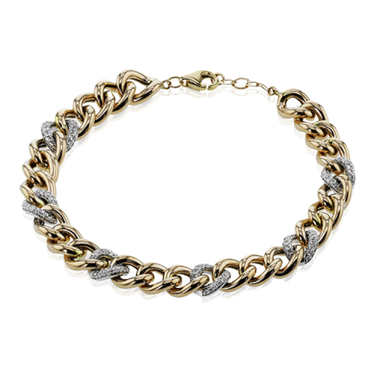 18K rose gold and white gold ladies bracelet from our chain link collection shimmers with 0.64 ctw of white diamonds, 6.3