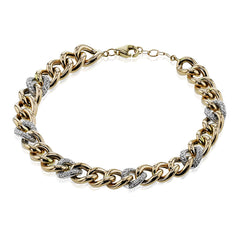 18K rose gold and white gold ladies bracelet from our chain link collection shimmers with 0.64 ctw of white diamonds, 6.3