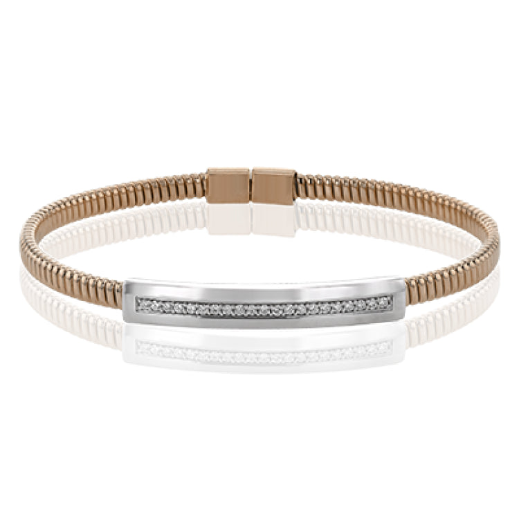 A perfect stacking bangle made of 18K rose gold cable, adorned with a diamond plaque 0.23 ctw. and magnetic closure