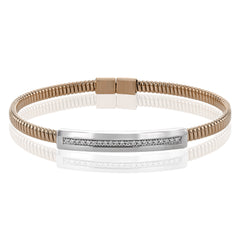 A perfect stacking bangle made of 18K rose gold cable, adorned with a diamond plaque 0.23 ctw. and magnetic closure