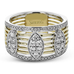 Our yellow/white 2tone cigar band has 3 marquise shaped stations with RD diamonds 0.66 ctw.