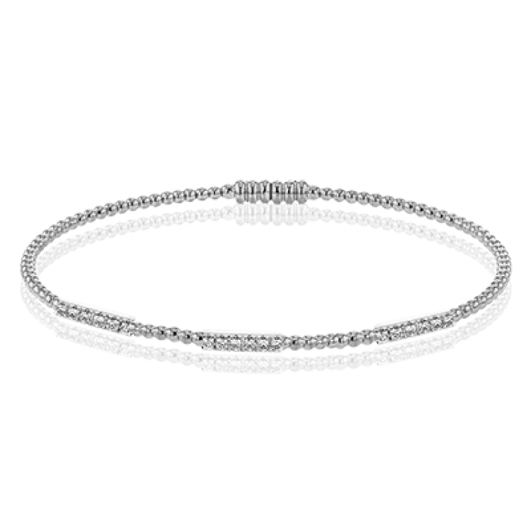18K white gold beaded stackable bangle with 3 stations of diamonds 0.23 ctw, and a magnetic closure