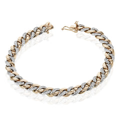 18K rose gold and white gold ladies bracelet from our chain link collection shimmers with 0.90 ctw of white diamonds, 7