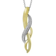 This elegant two-tone pendant stuns with a loose twist of yellow gold and diamond encrusted white gold 0.09 ctw., on a white gold chain.
