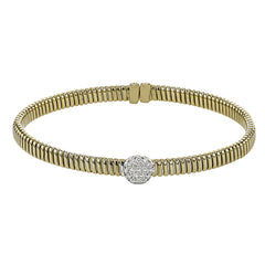 18K Yellow gold textured bangle with round diamond accent .20 ctw. and magnetic closure, is a perfect bangle for stacking