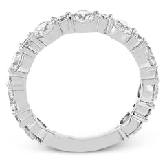 This brilliant diamond ring 2.07 ctw. in 18K white gold doubles as a wedding band and a stackable band, with a unique bubble design of alternating large and small round diamonds