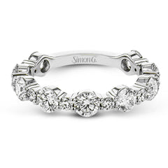 This brilliant diamond ring 2.07 ctw. in 18K white gold doubles as a wedding band and a stackable band, with a unique bubble design of alternating large and small round diamonds