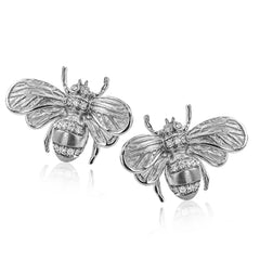 18K YG bee earrings from our nature collection with brushed textured wings & 0.17 ctw of diamonds, with post backs