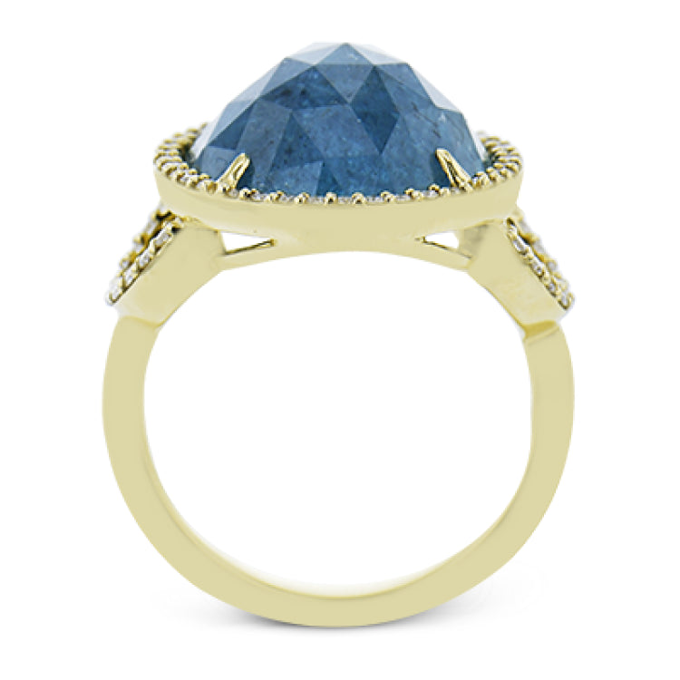 MAKE A STATEMENT WITH THIS STUNNING 18K YELLOW GOLD ONE OF A KIND RING FEATURING A 10.94CT GREEN TOURMALINE AND .32CTTW DIAMONDS.
