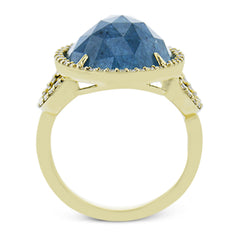 MAKE A STATEMENT WITH THIS STUNNING 18K YELLOW GOLD ONE OF A KIND RING FEATURING A 10.94CT GREEN TOURMALINE AND .32CTTW DIAMONDS.