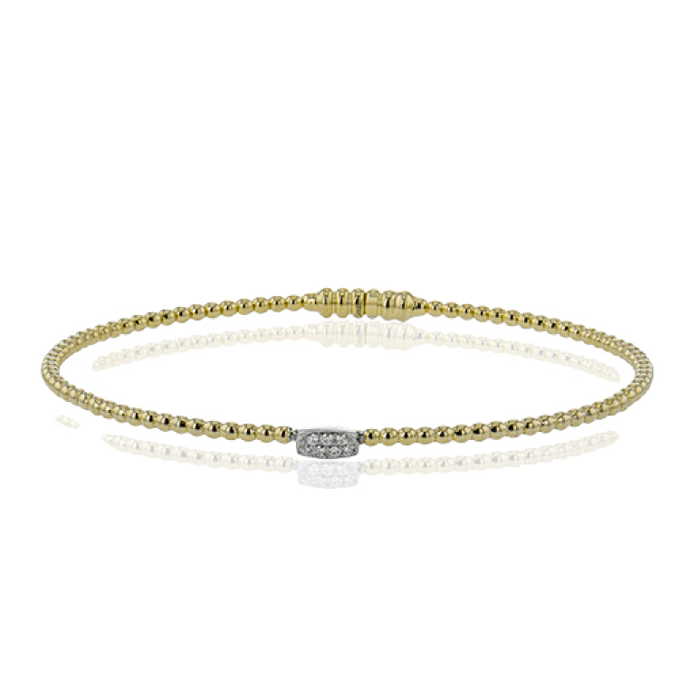 18K YG beaded bangle with diam accent and magnetic closure, perfect bangle for stacking