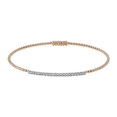 18K RG beaded bangle with a bar of shimmering diamonds in the center 0.28 ctw, and a magnetic closure