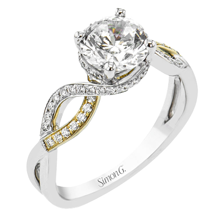 18K White and Yellow Gold intertwined engagement ring featuring .20cttw diamonds.(Center stone sold separately)