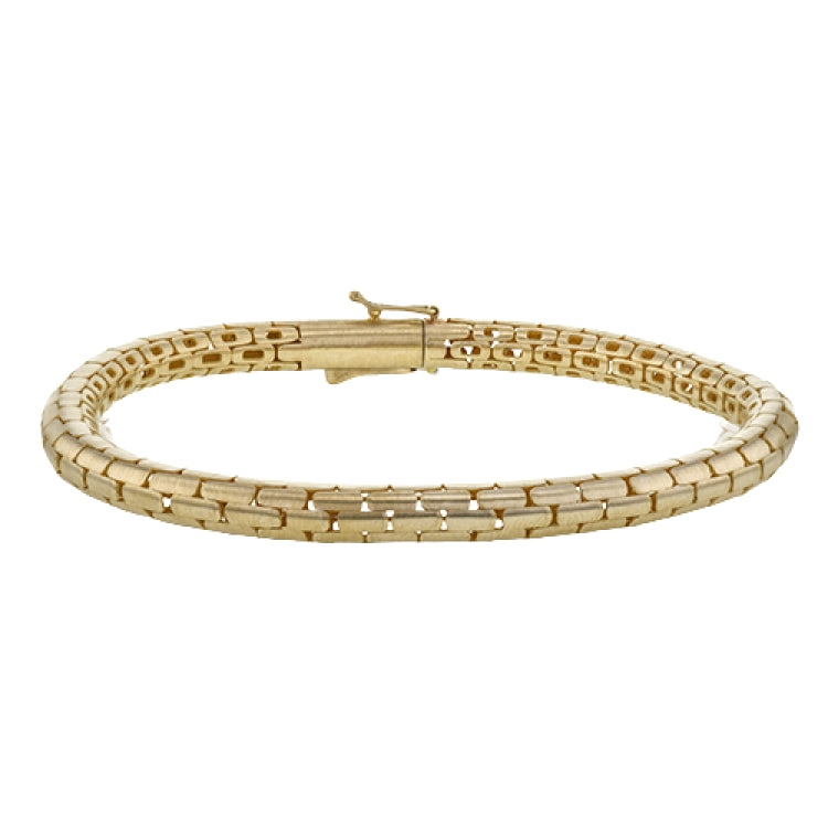 14k Yellow gold Men's bracelet from our python collection, is made of a smooth domed design for lasting comfort & wearability, 8