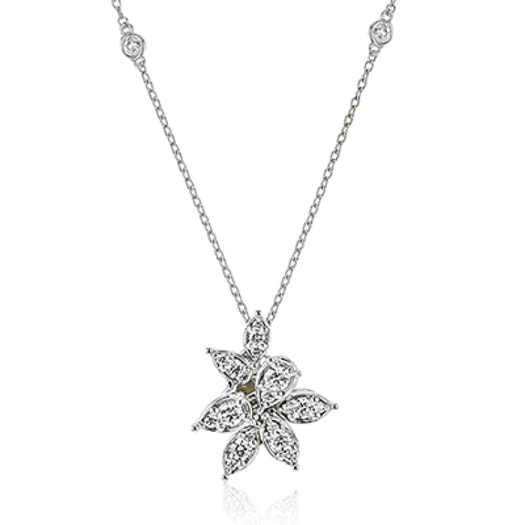 Dazzling diamonds are arranged to form this elegant floral design pendant, on a diamond station necklace 0.58 ctw.