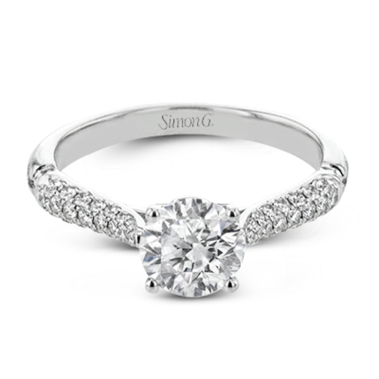 The best of art deco design is updated to the modern era in this Roxy Collection ring, with milgrain edged bezel-set side diamonds and shining white gold.