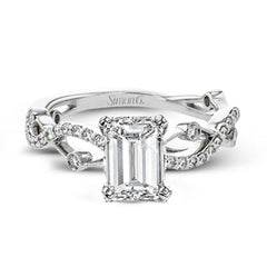 This distinctive, dynamic ring with an intertwined design is specially crafted for an emerald shaped center stone.