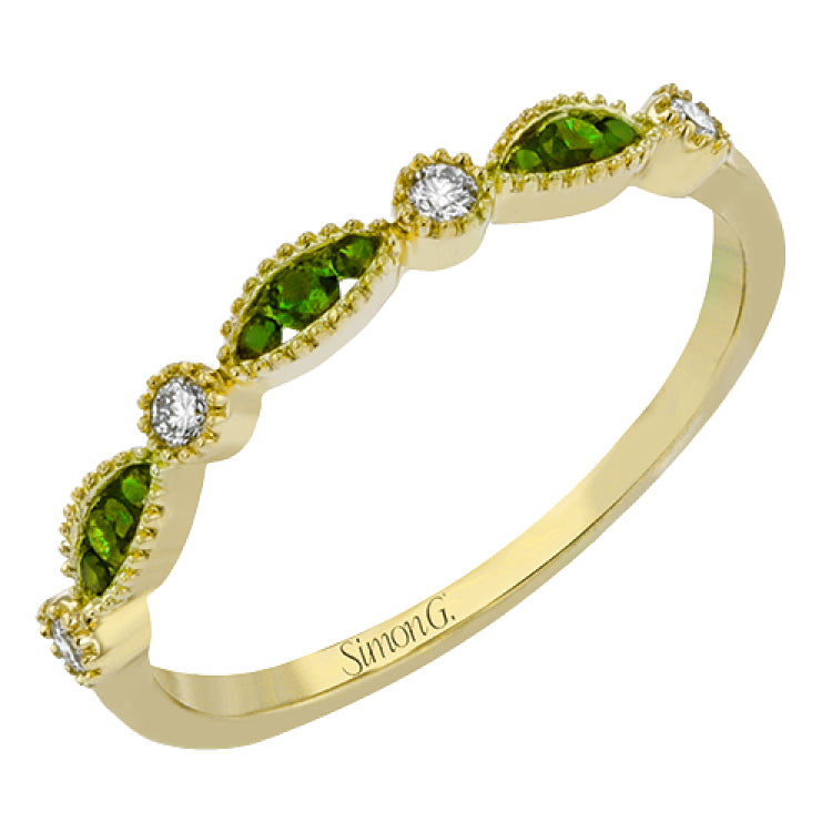 Modern versatility, the perfect ring to stack or wear alone, available featuring .14 cttw sapphires, ruby or tsavorite and 14K white, rose or yellow gold.