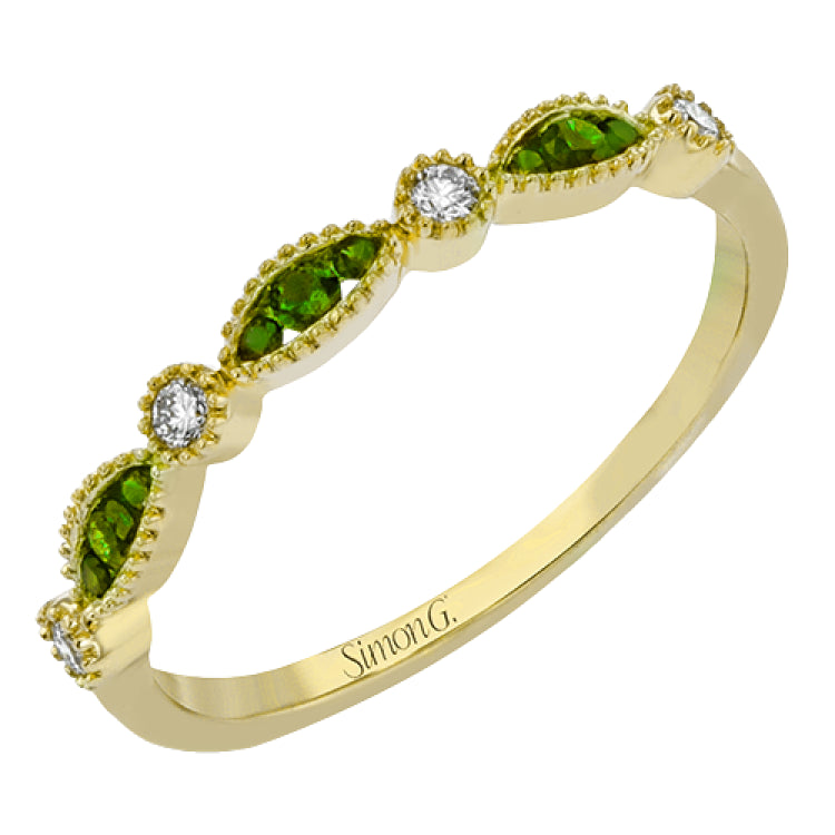 Modern versatility, the perfect ring to stack or wear alone, available featuring .14 cttw sapphires, ruby or tsavorite and 14K white, rose or yellow gold.