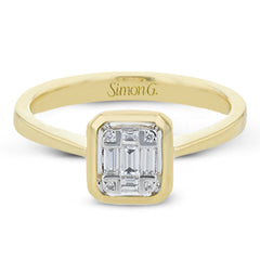 This ring makes a singular statement with smooth, high polish 18k gold and a center mosaic of diamonds that form an emerald shape.