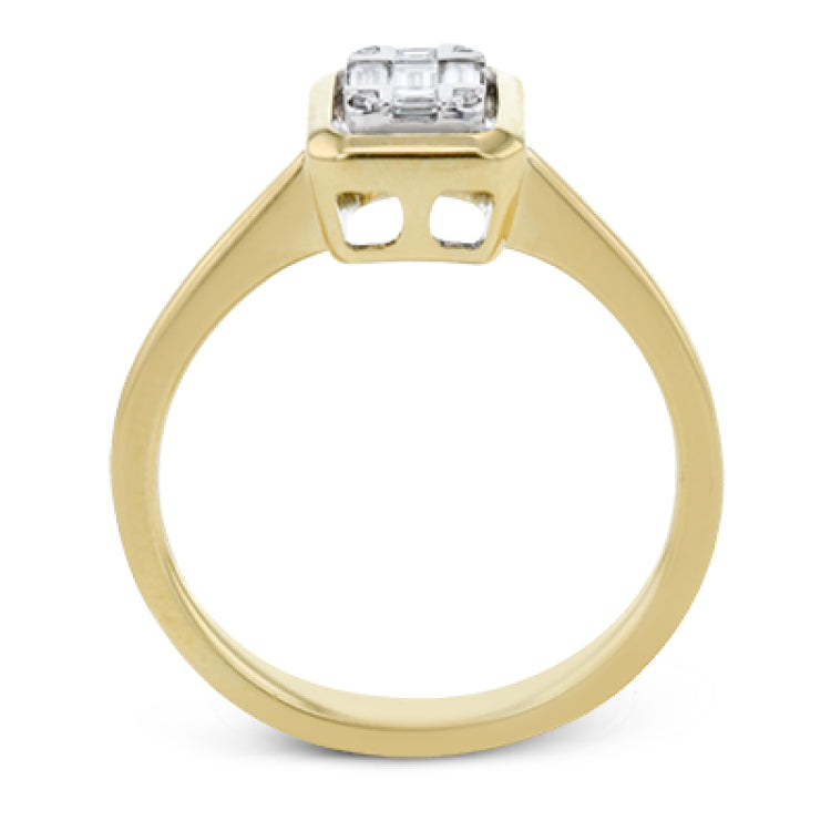 This ring makes a singular statement with smooth, high polish 18k gold and a center mosaic of diamonds that form an emerald shape.