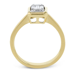 This ring makes a singular statement with smooth, high polish 18k gold and a center mosaic of diamonds that form an emerald shape.