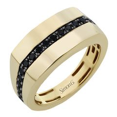 This substantial 14k yellow gold men's band is highlighted by a bold line of .63 ctw of black diamond through the center.