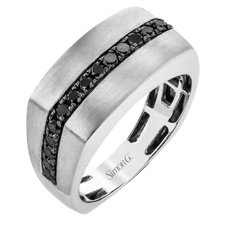 This substantial 14k yellow gold men's band is highlighted by a bold line of .63 ctw of black diamond through the center.