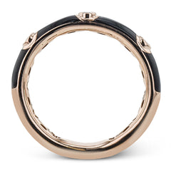 A sleek modern classic, this 18k gold and enamel ring contains .07 ctw of bezel set white diamonds.