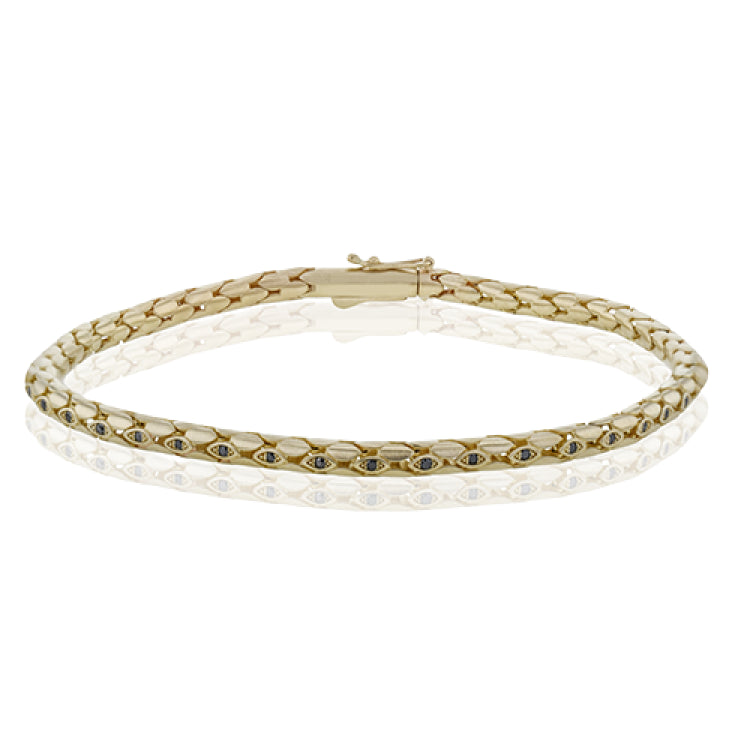 A timeless statement, this 14k yellow gold bracelet features .24cttw black diamonds and is the perfect addition to any jewelry collection.