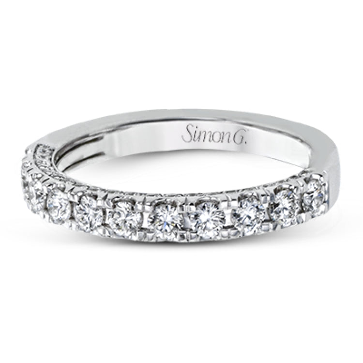 This wonderful band is a classic choice for a wedding band or stacking ring, set with .75 ctw of white diamonds.