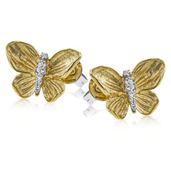 These charming butterfly earrings alight on the ears, crafted in 18k yellow gold with .12 ctw of white diamonds.