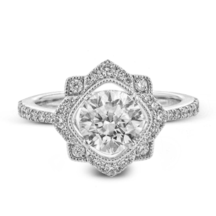 This detailed 18k white and rose gold ring design features .43 ctw of white diamonds.