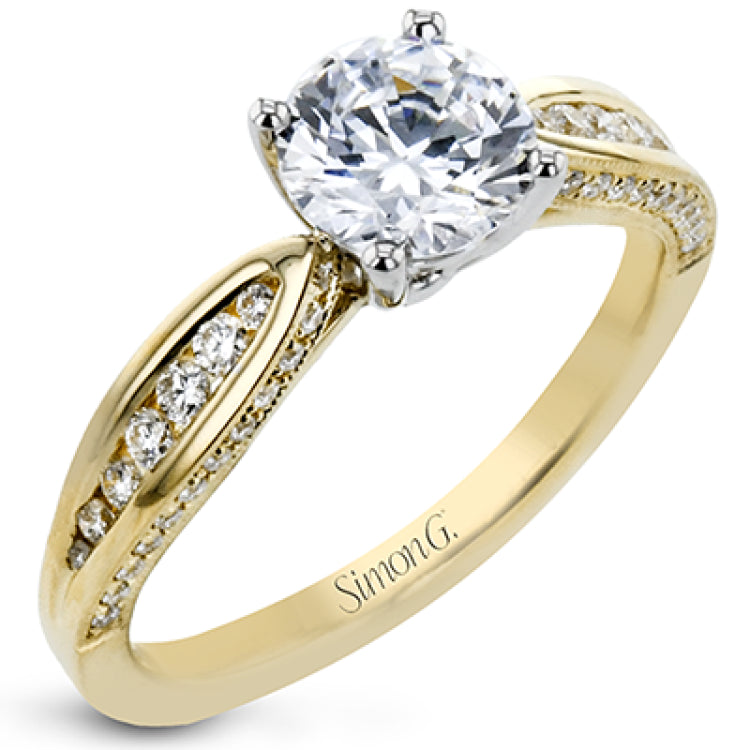 Delightful details abound in this 18k white gold engagement ring, set with .33 ctw of side diamonds.