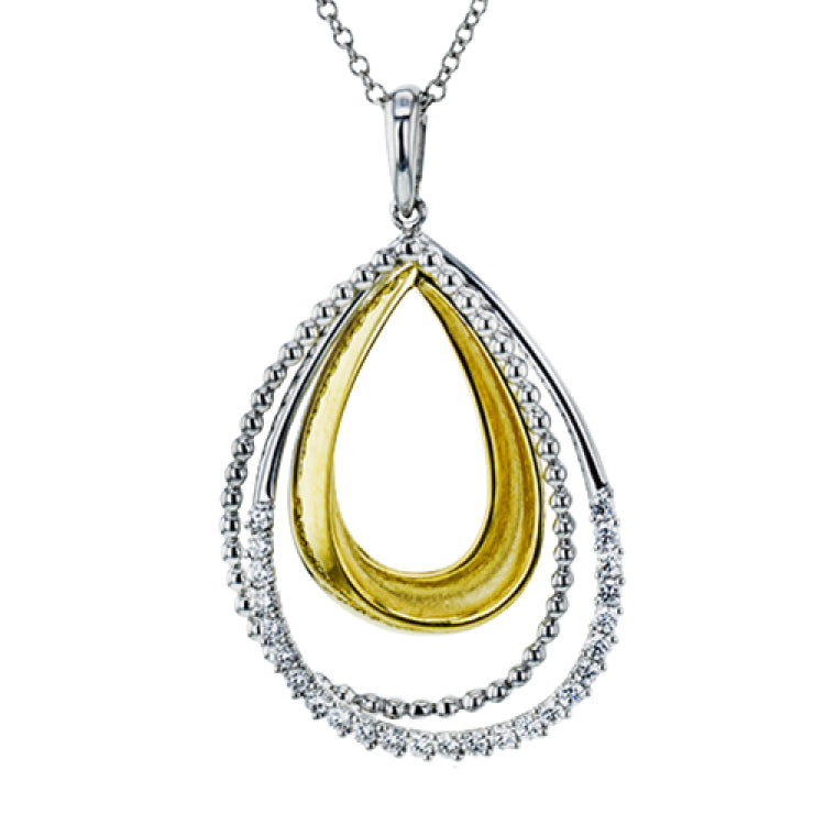 A beautiful pendant for everyday wear, this two-tone 18k gold necklace features a teardrop shape and .22 ctw of white diamonds.