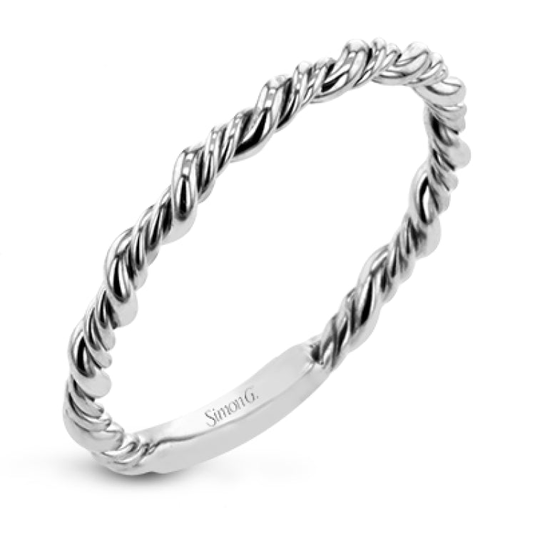 This ring is certainly a twist on a classic, with the band and halo formed from two tones of 18k gold twisted together, and the engagement ring set with .18 ctw of diamonds.