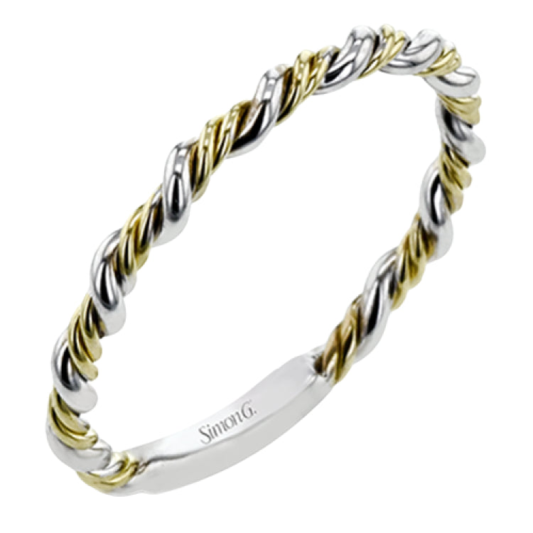Wrap this ring around your finger for a distinctive style statement sure to stand the test of time- yellow and white 18k gold twisted together with .24 ctw of white diamond side stones.