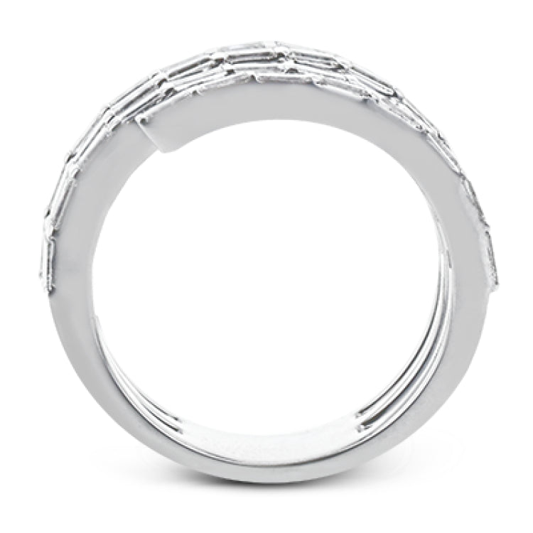 Baguette diamonds set into horizontal rows give this ring a unique look, like multiple rings stacked.